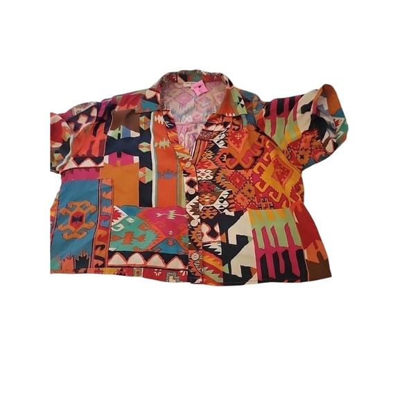 Christian Siriano NY Aztec Print Top Women SM Button Up Artsy Western Festival - Picture 6 of 12